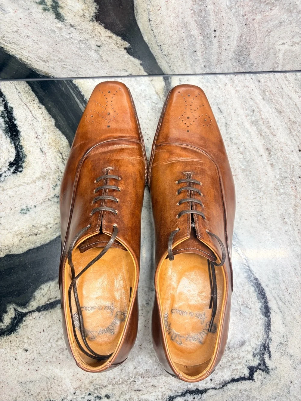 Santoni Fatte a Mano Brown Leather Oxford Shoes Men’s 9.5 Hand Made Italy